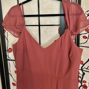 Birdy Grey Rosewood V-Neck Midi Dress with Sheer Puff Sleeves